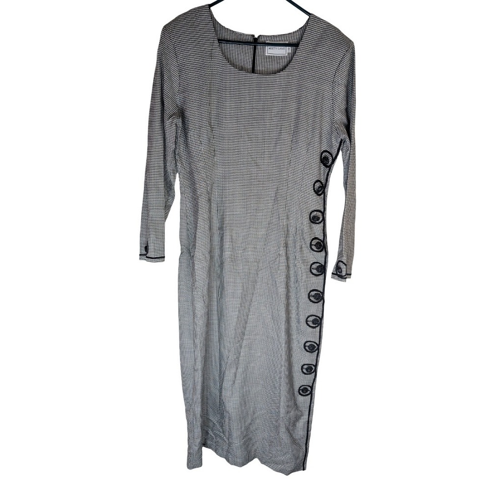Misty Lane Dress Womens 12 Black White Houndstooth Long Sleeve Vintage